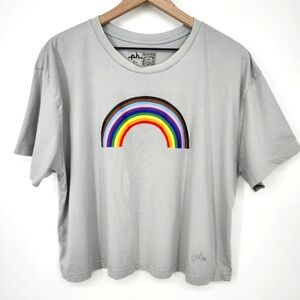 ph The Phluid‎ Project Cropped T-Shirt Size XL Light Gray Rainbow Print Pride